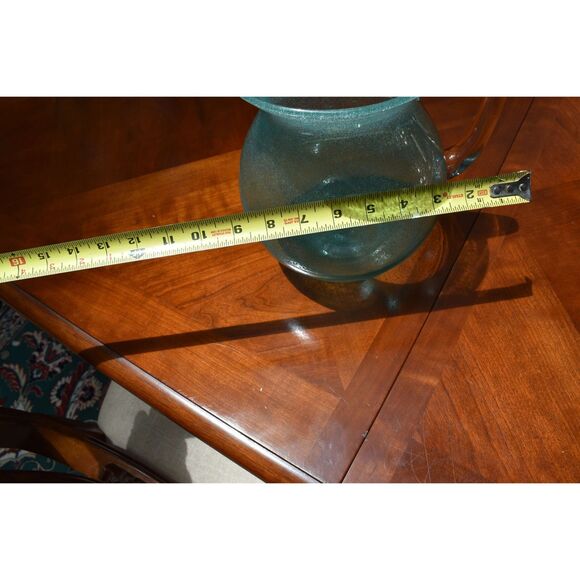 Teal Turquoise Art Glass Pitcher Controlled Bubble Texture Shoreline Collection - Picture 6 of 8